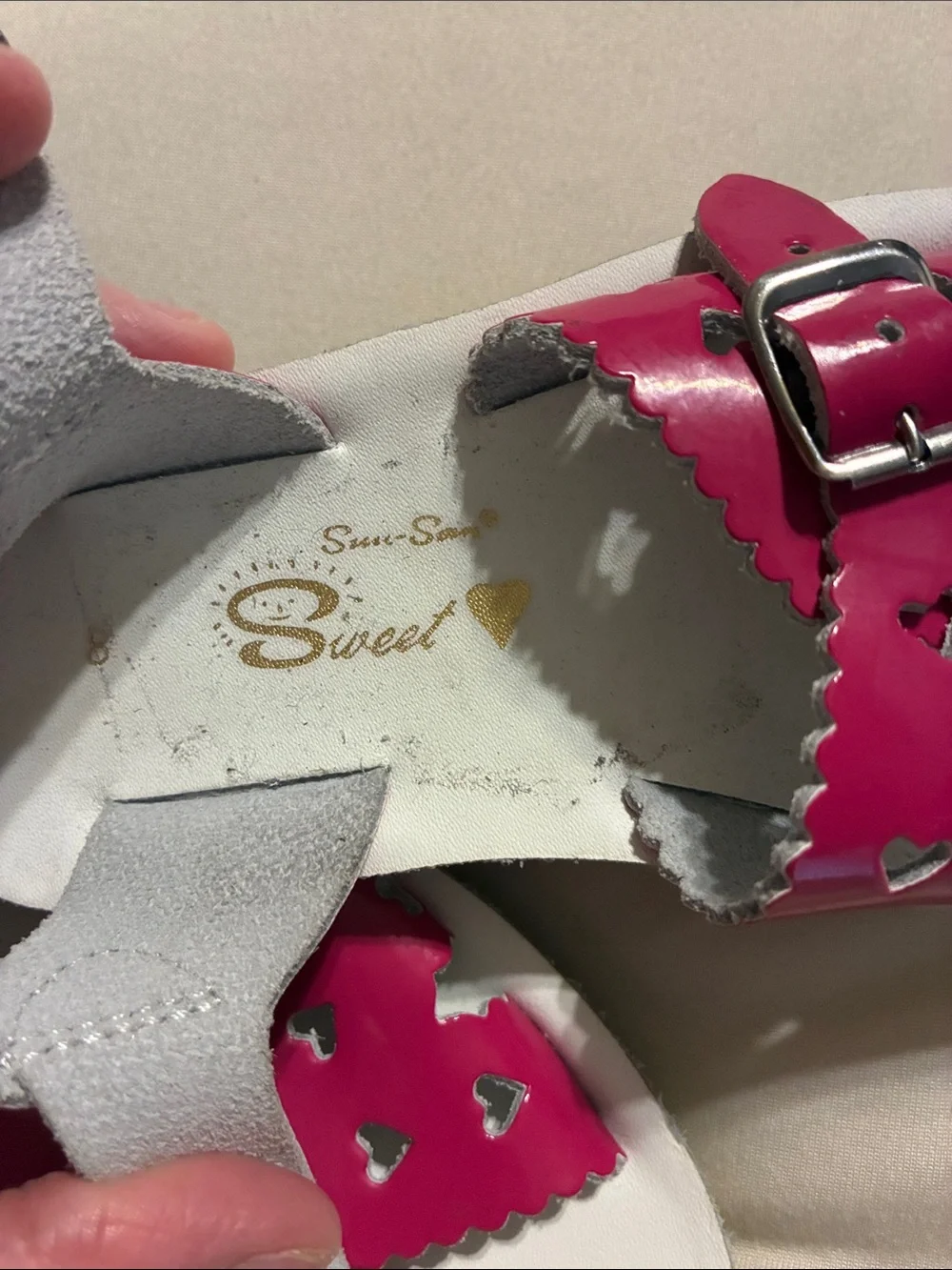 Girls' Hot Pink Heart Cutout Buckle Sandals